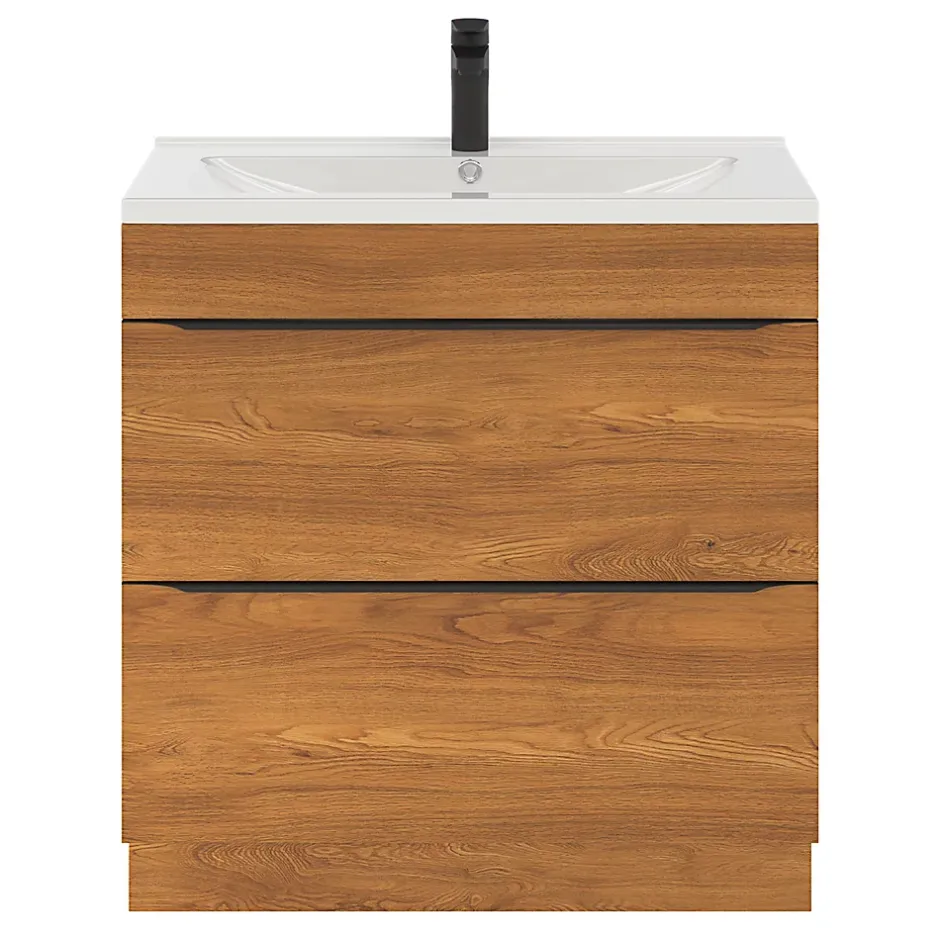 GoodHome Meuble sous vasque à poser effet noyer l.80 x H.82 x P.45 cm, Imandra* Meuble Buanderie|Meuble De Salle De Bains Faible Profondeur