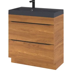 GoodHome Meuble sous vasque à poser effet noyer l.80 x H.82 x P.45 cm, Imandra* Meuble Buanderie|Meuble De Salle De Bains Faible Profondeur