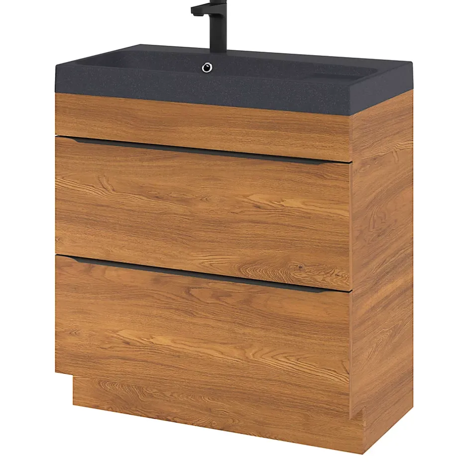 GoodHome Meuble sous vasque à poser effet noyer l.80 x H.82 x P.45 cm, Imandra* Meuble Buanderie|Meuble De Salle De Bains Faible Profondeur