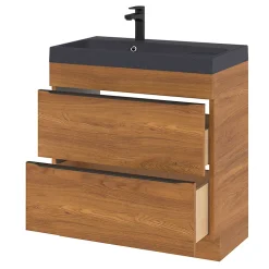 GoodHome Meuble sous vasque à poser effet noyer l.80 x H.82 x P.45 cm, Imandra* Meuble Buanderie|Meuble De Salle De Bains Faible Profondeur