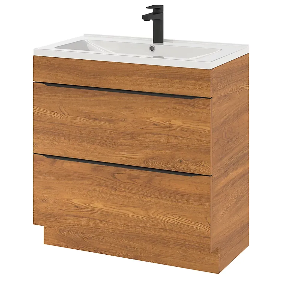 GoodHome Meuble sous vasque à poser effet noyer l.80 x H.82 x P.45 cm, Imandra* Meuble Buanderie|Meuble De Salle De Bains Faible Profondeur