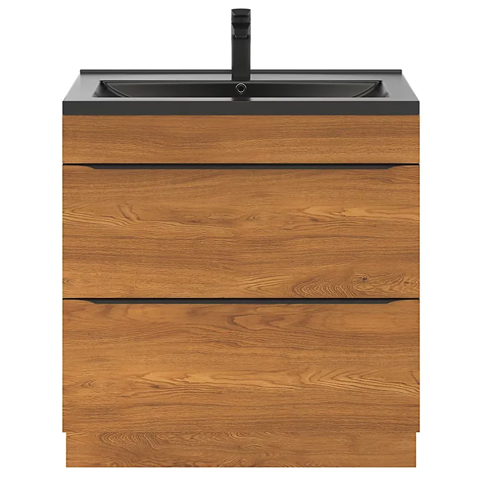 GoodHome Meuble sous vasque à poser effet noyer l.80 x H.82 x P.45 cm, Imandra* Meuble Buanderie|Meuble De Salle De Bains Faible Profondeur