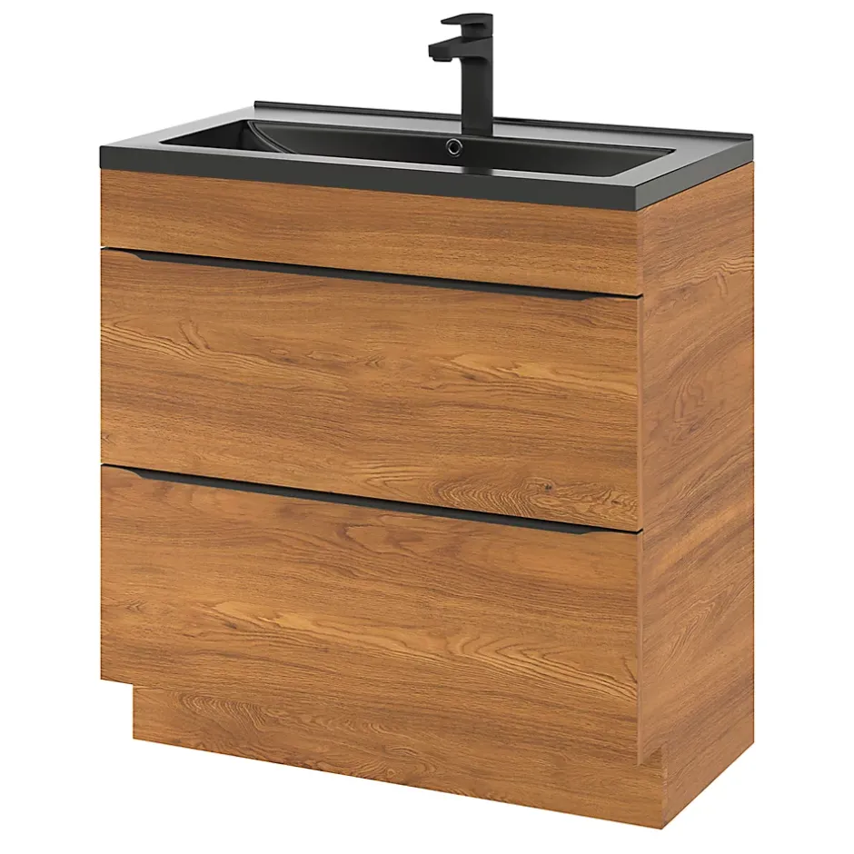 GoodHome Meuble sous vasque à poser effet noyer l.80 x H.82 x P.45 cm, Imandra* Meuble Buanderie|Meuble De Salle De Bains Faible Profondeur