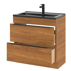 GoodHome Meuble sous vasque à poser effet noyer l.80 x H.82 x P.45 cm, Imandra* Meuble Buanderie|Meuble De Salle De Bains Faible Profondeur