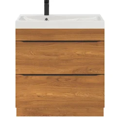 GoodHome Meuble sous vasque à poser effet noyer l.80 x H.82 x P.45 cm, Imandra* Meuble Buanderie|Meuble De Salle De Bains Faible Profondeur