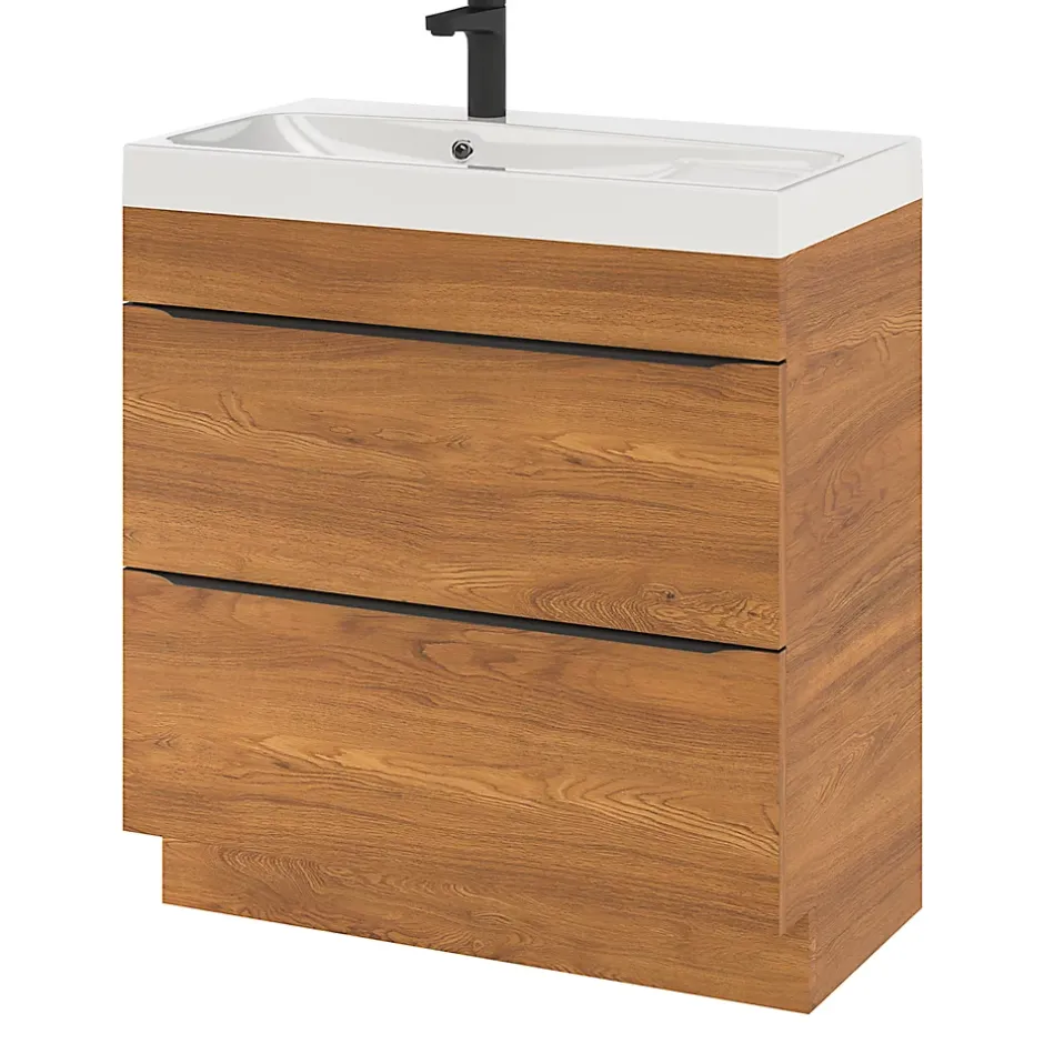 GoodHome Meuble sous vasque à poser effet noyer l.80 x H.82 x P.45 cm, Imandra* Meuble Buanderie|Meuble De Salle De Bains Faible Profondeur