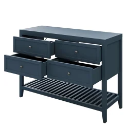GoodHome Meuble sous vasque à poser 4 tiroirs 1 niche bleu mat l.120 cm Perma + plan de toilette,* Meuble Vasque|Meuble Buanderie
