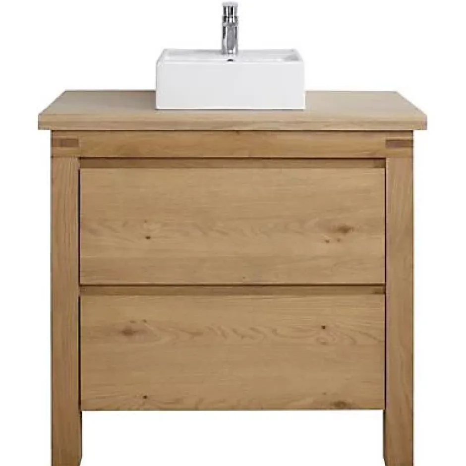 Cooke & Lewis Meuble sous vasque à poser chêne massif et plaqué chêne l.90 cm + plan de toilette en chêne, Harmon* Meuble Buanderie