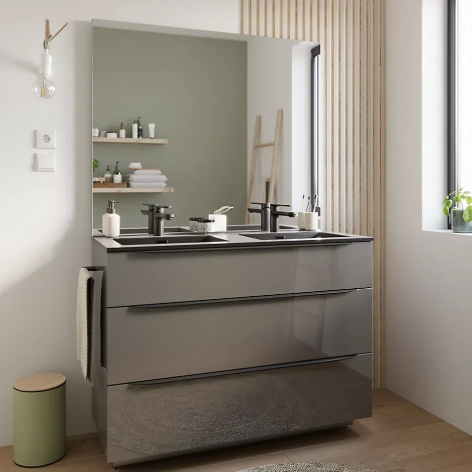 Meuble sous vasque à poser gris anthracite l.120 x H.88 x P.50 cm, Pamili* Meuble Buanderie|Meuble Sous-Vasque