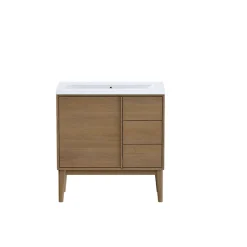 GoodHome Meuble sous vasque à poser placage chêne H.82 x P.45 x l.80 cm Kabayan* Meuble De Salle De Bains Faible Profondeur