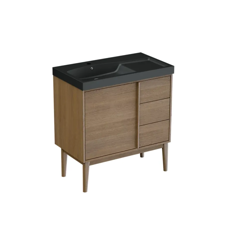 GoodHome Meuble sous vasque à poser placage chêne H.82 x P.45 x l.80 cm Kabayan* Meuble De Salle De Bains Faible Profondeur