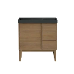 GoodHome Meuble sous vasque à poser placage chêne H.82 x P.45 x l.80 cm Kabayan* Meuble De Salle De Bains Faible Profondeur