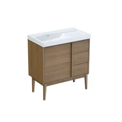 GoodHome Meuble sous vasque à poser placage chêne H.82 x P.45 x l.80 cm Kabayan* Meuble De Salle De Bains Faible Profondeur