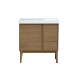 GoodHome Meuble sous vasque à poser placage chêne H.82 x P.45 x l.80 cm Kabayan* Meuble De Salle De Bains Faible Profondeur