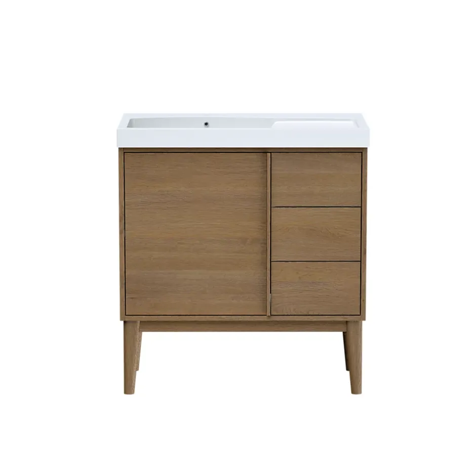 GoodHome Meuble sous vasque à poser placage chêne H.82 x P.45 x l.80 cm Kabayan* Meuble De Salle De Bains Faible Profondeur