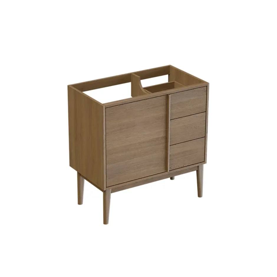 GoodHome Meuble sous vasque à poser placage chêne H.82 x P.45 x l.80 cm Kabayan* Meuble De Salle De Bains Faible Profondeur