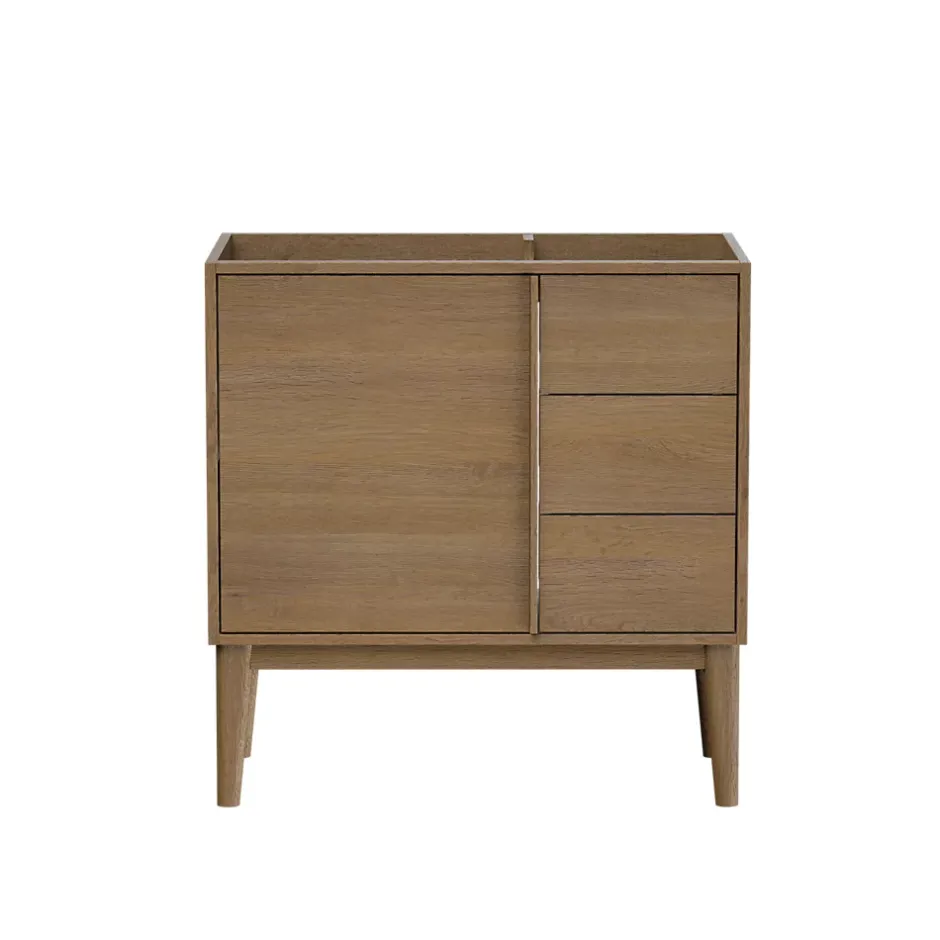 GoodHome Meuble sous vasque à poser placage chêne H.82 x P.45 x l.80 cm Kabayan* Meuble De Salle De Bains Faible Profondeur