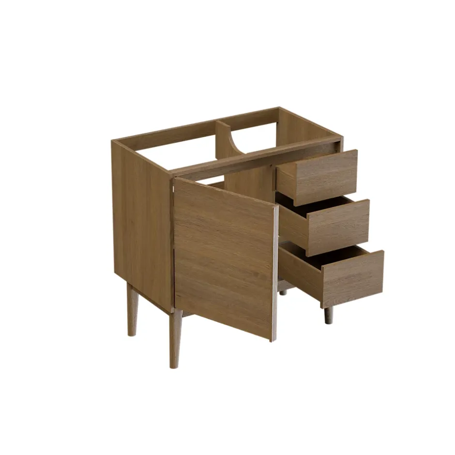 GoodHome Meuble sous vasque à poser placage chêne H.82 x P.45 x l.80 cm Kabayan* Meuble De Salle De Bains Faible Profondeur