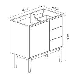 GoodHome Meuble sous vasque à poser placage chêne H.82 x P.45 x l.80 cm Kabayan* Meuble De Salle De Bains Faible Profondeur