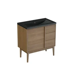 GoodHome Meuble sous vasque à poser placage chêne H.82 x P.45 x l.80 cm Kabayan* Meuble De Salle De Bains Faible Profondeur