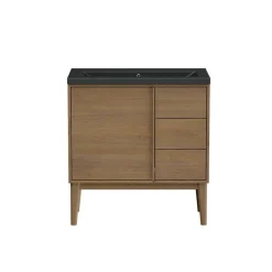 GoodHome Meuble sous vasque à poser placage chêne H.82 x P.45 x l.80 cm Kabayan* Meuble De Salle De Bains Faible Profondeur