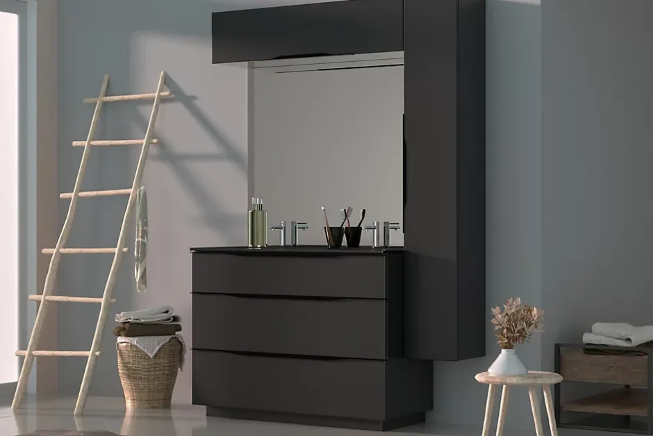 Meuble sous vasque à poser gris anthracite brillant l.120 x H.88 x P.50 cm, Pamili* Meuble Buanderie