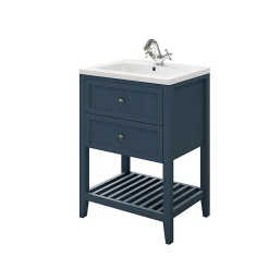 GoodHome Meuble sous vasque à poser 2 tiroirs 1 niche bleu mat l.60 cm Perma + plan vasque Nira,
