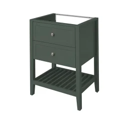 GoodHome Meuble sous vasque à poser 2 tiroirs 1 niche vert mat l.60 x H.80,6 x P.45 cm, Perma* Meuble Buanderie|Meuble Sous-Vasque
