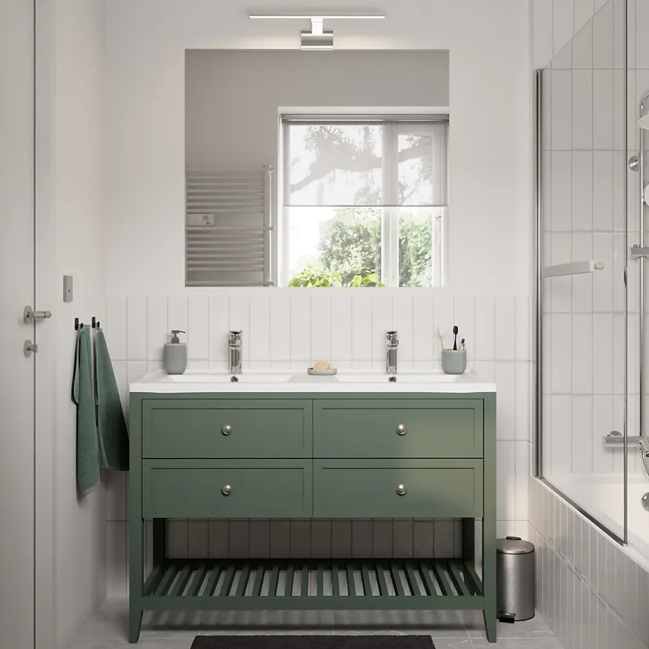 GoodHome Meuble sous vasque à poser l.120 cm vert + plan double vasque Lana, Perma* Meuble Vasque
