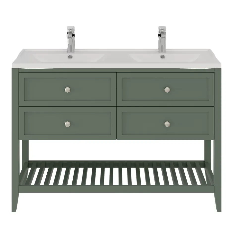 GoodHome Meuble sous vasque à poser l.120 cm vert + plan double vasque Lana, Perma* Meuble Vasque