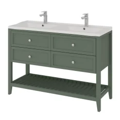 GoodHome Meuble sous vasque à poser l.120 cm vert + plan double vasque Lana, Perma* Meuble Vasque