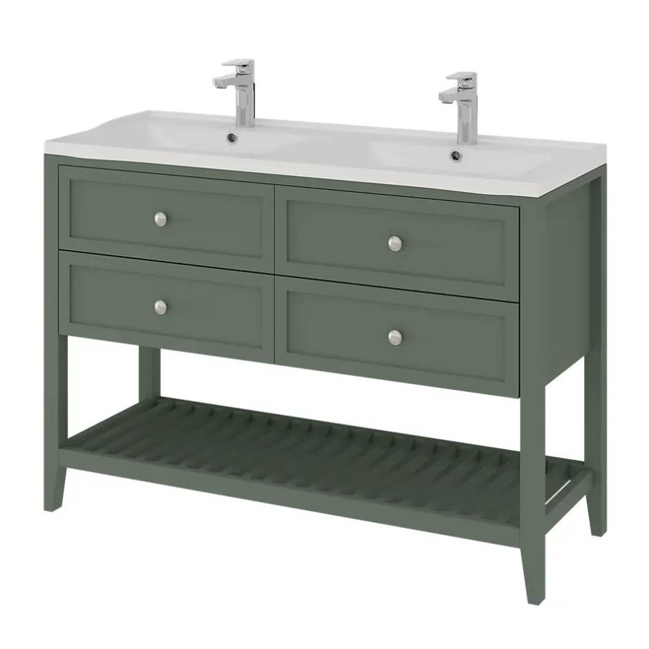GoodHome Meuble sous vasque à poser l.120 cm vert + plan double vasque Lana, Perma* Meuble Vasque
