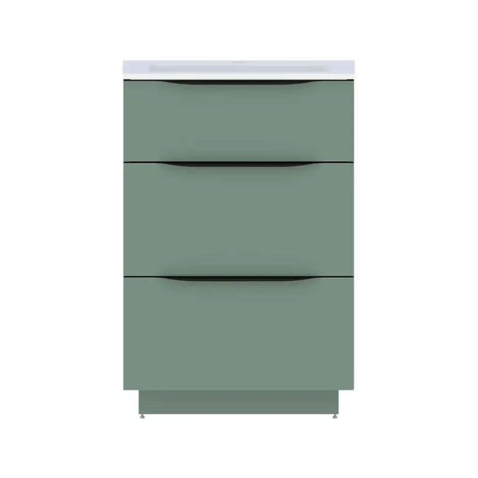 Meuble sous vasque à poser vert sauge mat l.60 x H.88 x P.50 cm, Pamili* Meuble Buanderie|Meuble Sous-Vasque