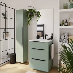 Meuble sous vasque à poser vert sauge mat l.60 x H.88 x P.50 cm, Pamili* Meuble Buanderie|Meuble Sous-Vasque