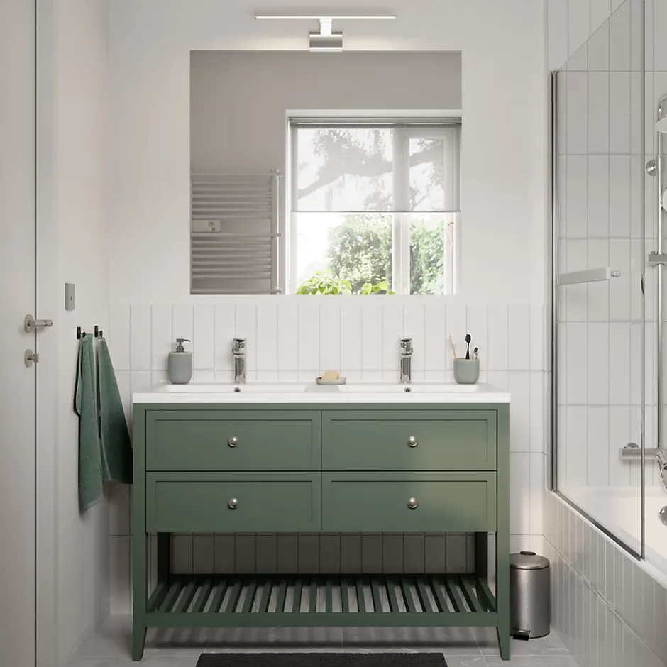 GoodHome Meuble sous vasque à poser l.120 cm vert + plan double vasque Nira, Perma* Meuble Buanderie|Meuble Vasque