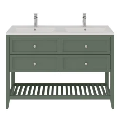 GoodHome Meuble sous vasque à poser l.120 cm vert + plan double vasque Nira, Perma* Meuble Buanderie|Meuble Vasque
