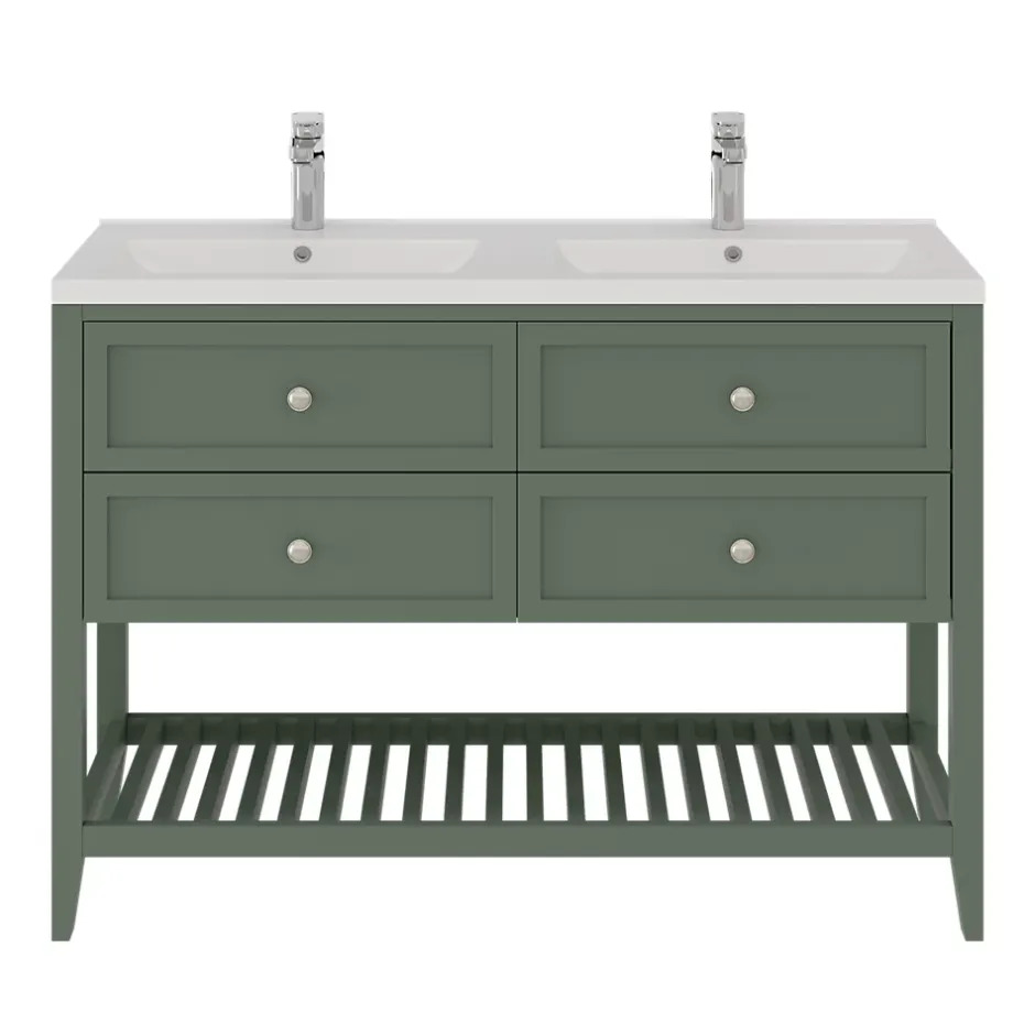 GoodHome Meuble sous vasque à poser l.120 cm vert + plan double vasque Nira, Perma* Meuble Buanderie|Meuble Vasque
