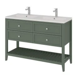 GoodHome Meuble sous vasque à poser l.120 cm vert + plan double vasque Nira, Perma* Meuble Buanderie|Meuble Vasque