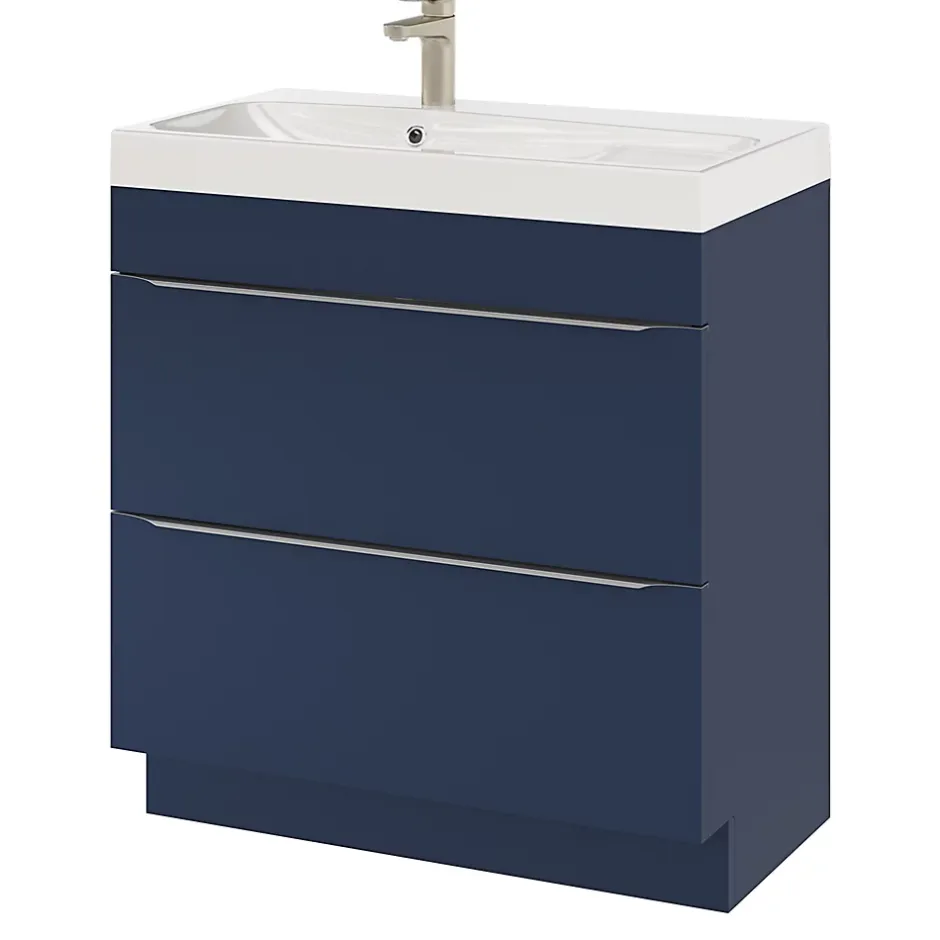 GoodHome Meuble sous vasque à poser bleu nuit mat l.80 x H.82 x P.45 cm, Imandra* Meuble Buanderie|Meuble De Salle De Bains Faible Profondeur