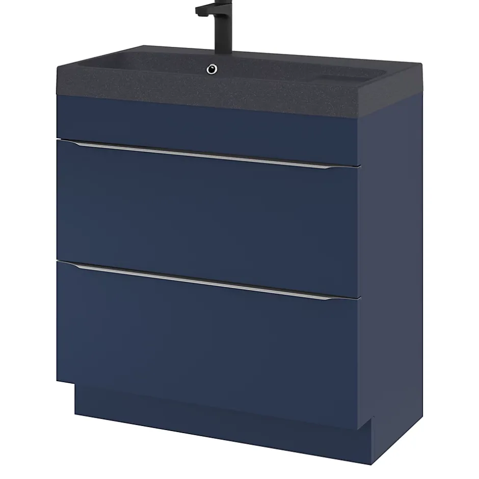 GoodHome Meuble sous vasque à poser bleu nuit mat l.80 x H.82 x P.45 cm, Imandra* Meuble Buanderie|Meuble De Salle De Bains Faible Profondeur