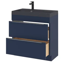 GoodHome Meuble sous vasque à poser bleu nuit mat l.80 x H.82 x P.45 cm, Imandra* Meuble Buanderie|Meuble De Salle De Bains Faible Profondeur