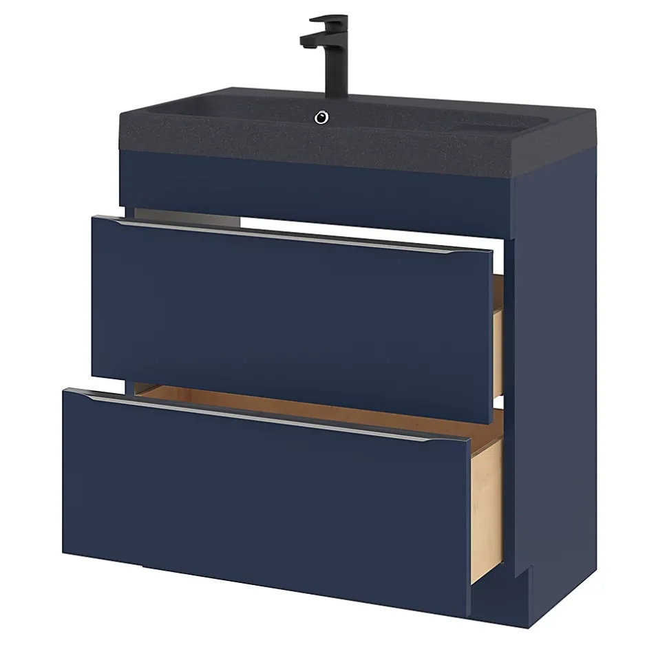 GoodHome Meuble sous vasque à poser bleu nuit mat l.80 x H.82 x P.45 cm, Imandra* Meuble Buanderie|Meuble De Salle De Bains Faible Profondeur