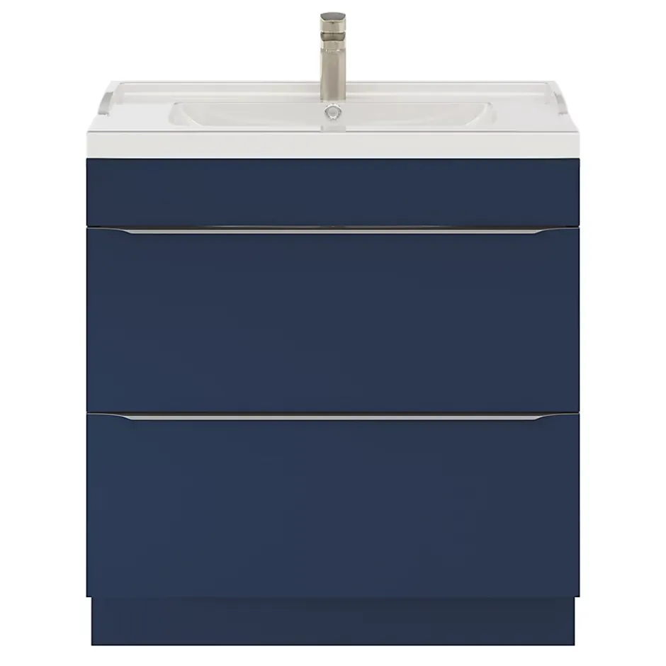 GoodHome Meuble sous vasque à poser bleu nuit mat l.80 x H.82 x P.45 cm, Imandra* Meuble Buanderie|Meuble De Salle De Bains Faible Profondeur