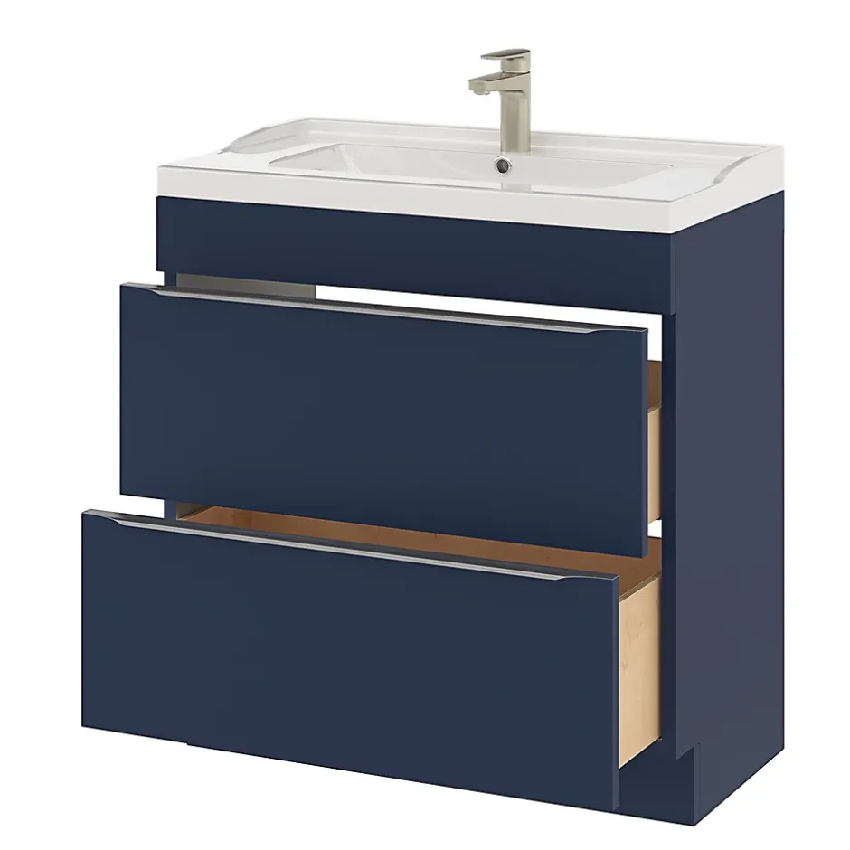 GoodHome Meuble sous vasque à poser bleu nuit mat l.80 x H.82 x P.45 cm, Imandra* Meuble Buanderie|Meuble De Salle De Bains Faible Profondeur