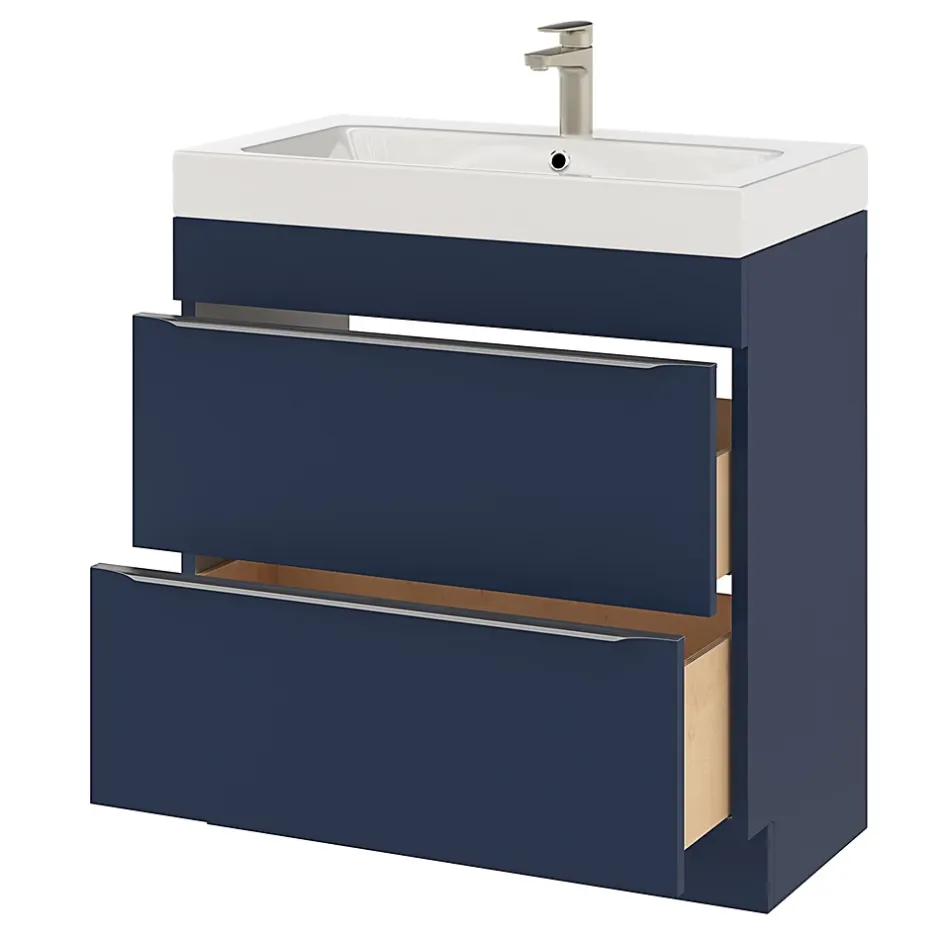GoodHome Meuble sous vasque à poser bleu nuit mat l.80 x H.82 x P.45 cm, Imandra* Meuble Buanderie|Meuble De Salle De Bains Faible Profondeur