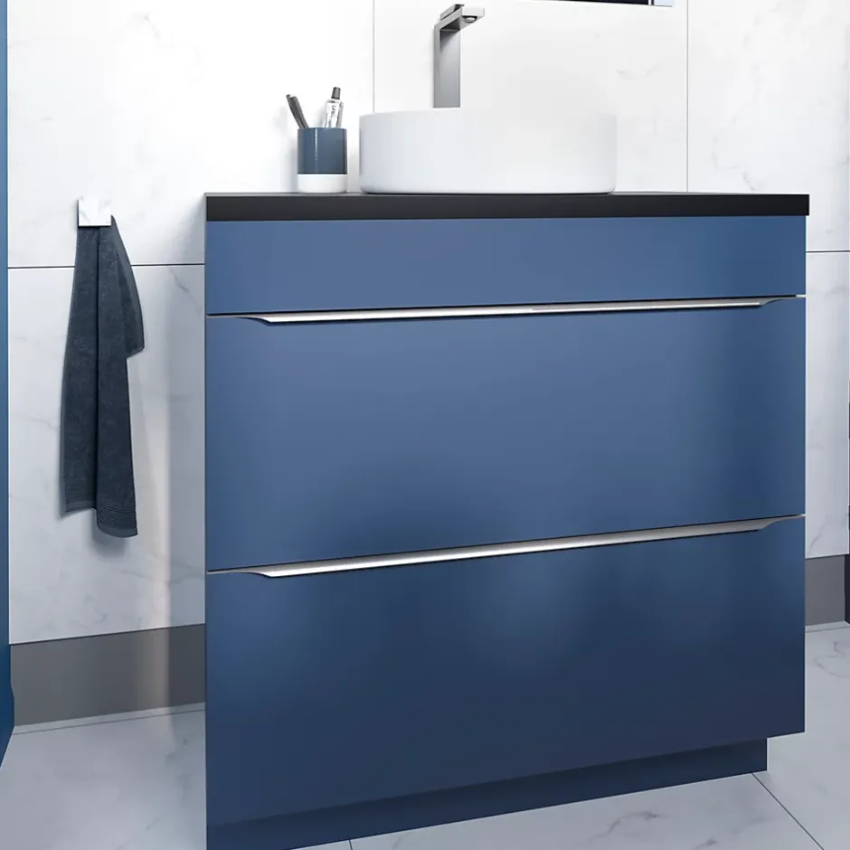 GoodHome Meuble sous vasque à poser bleu nuit mat l.80 x H.82 x P.45 cm, Imandra* Meuble Buanderie|Meuble De Salle De Bains Faible Profondeur