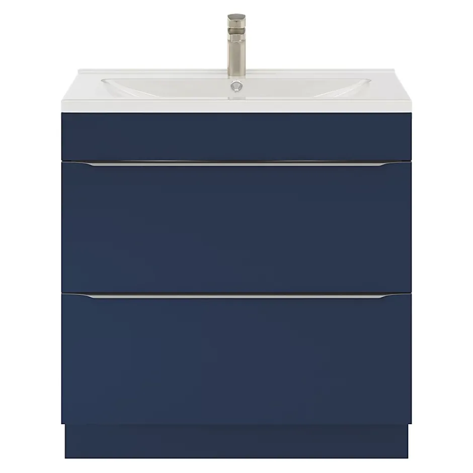 GoodHome Meuble sous vasque à poser bleu nuit mat l.80 x H.82 x P.45 cm, Imandra* Meuble Buanderie|Meuble De Salle De Bains Faible Profondeur