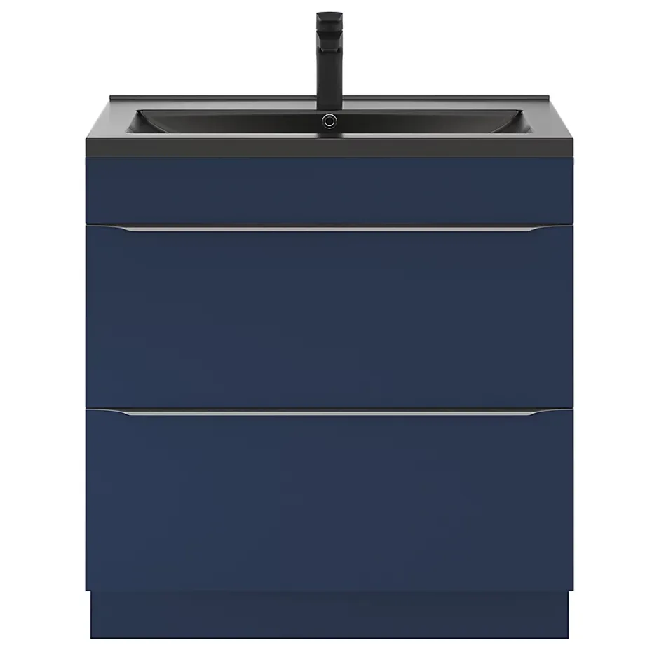 GoodHome Meuble sous vasque à poser bleu nuit mat l.80 x H.82 x P.45 cm, Imandra* Meuble Buanderie|Meuble De Salle De Bains Faible Profondeur