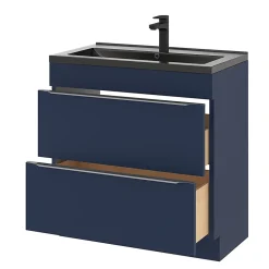 GoodHome Meuble sous vasque à poser bleu nuit mat l.80 x H.82 x P.45 cm, Imandra* Meuble Buanderie|Meuble De Salle De Bains Faible Profondeur