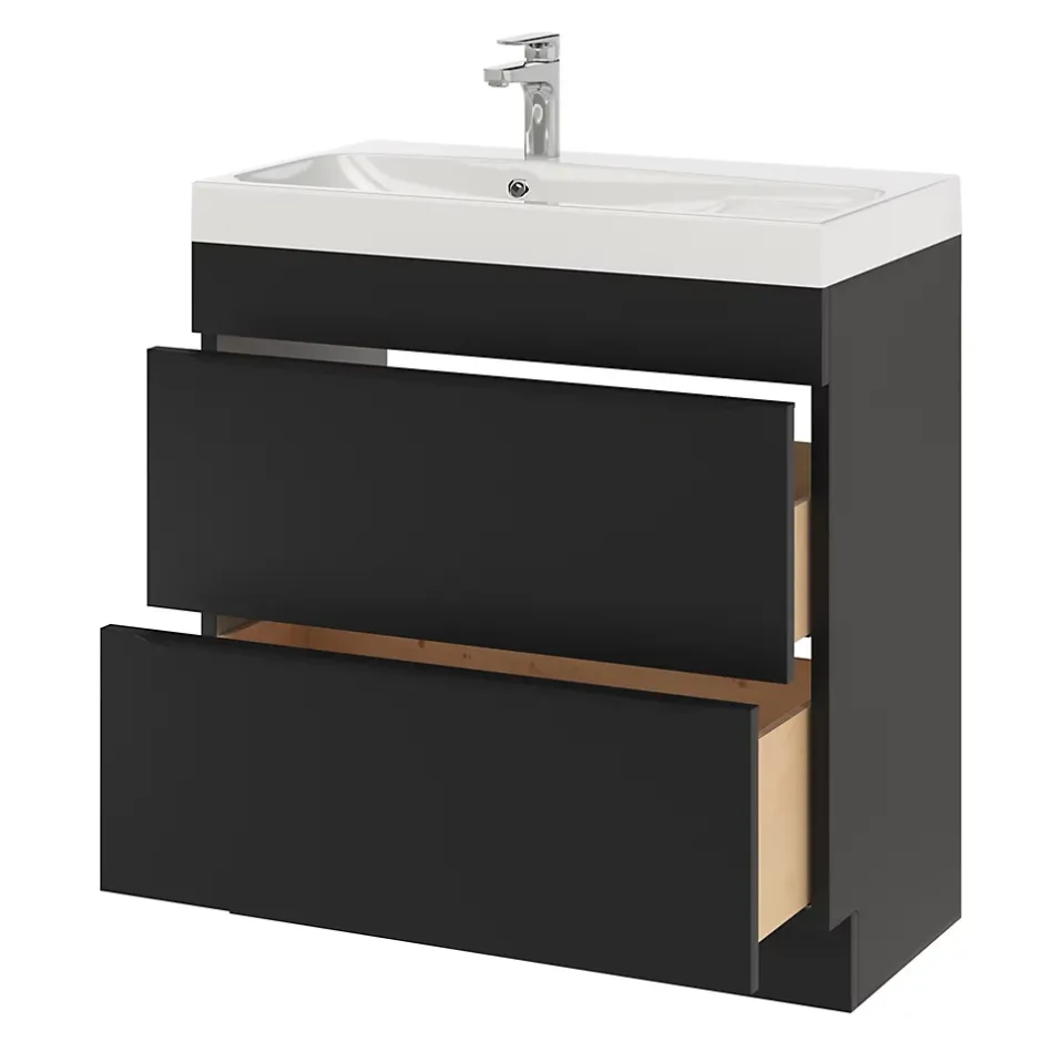 GoodHome Meuble sous vasque à poser noir mat l.80 x H.82 x P.45 cm, Imandra
